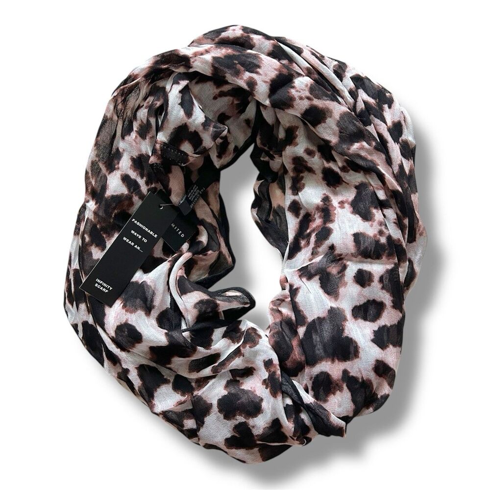 Animal Print Leopard Snood Scarf 27” X 36” One Piece Unisex Scarce Brown Black